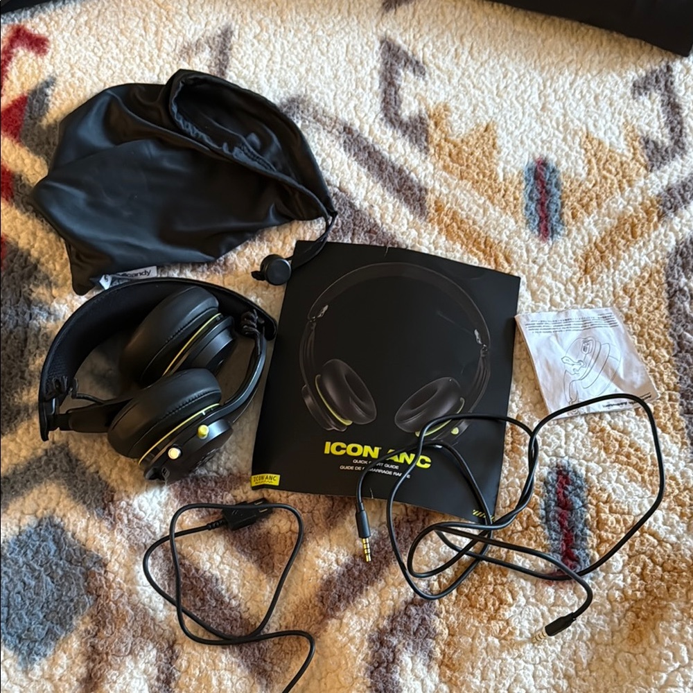 Stylish Black Headphones with Accessories